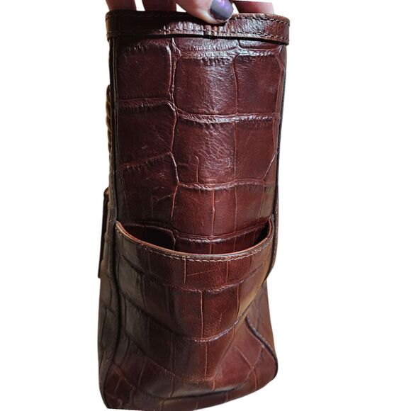 FOSSIL MIMI SHOPPER DARK BROWN CROCODILE LEATHER TOTE,GOLD CHAIN SHOULDER BAG - Picture 4 of 16